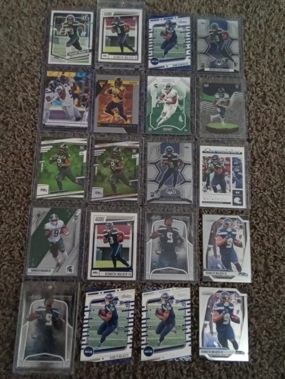 Panini Kenneth Walker 3rd Card Lot. - Green and Blue Accents.